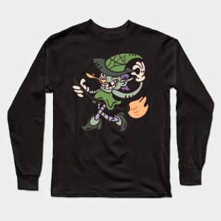 Comic witch rides on a broom Long Sleeve T-Shirt